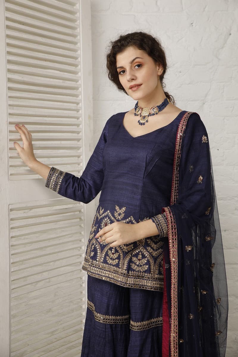 Pataudi Blue Silk Sharara Set