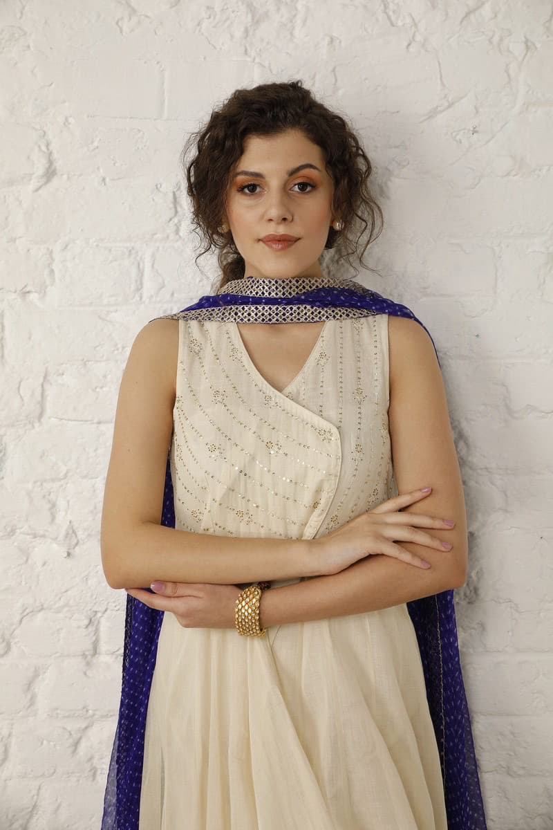 Off white and purple Anarkali Set