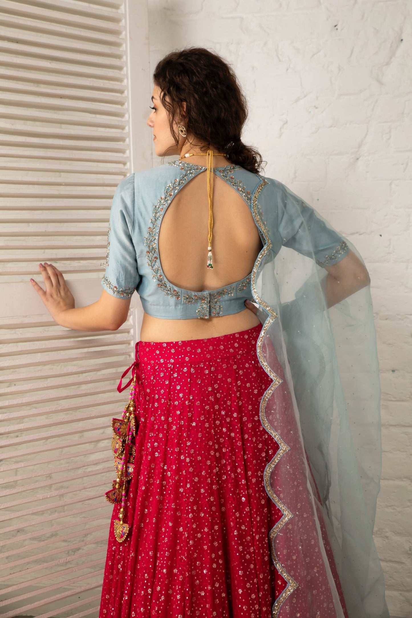 Blue and Pink Lehenga Set