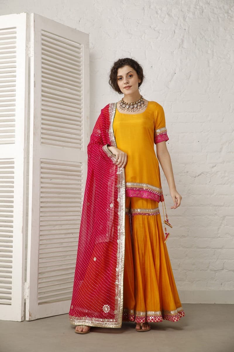 Hot Pink and Yellow Sharara Set