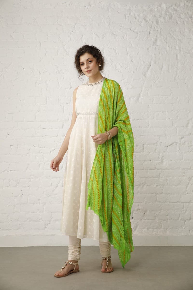 Off White and Green Anarkali Set