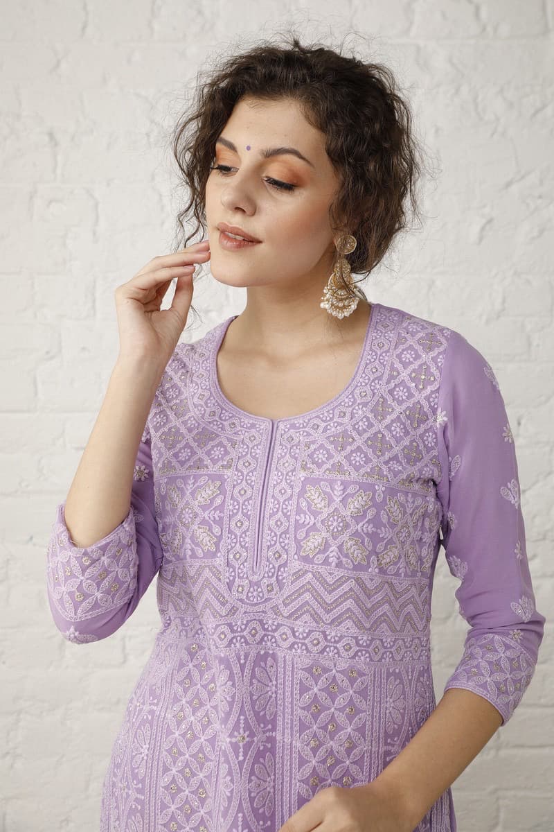 Vintage Lilac Chickenkari Suit Set