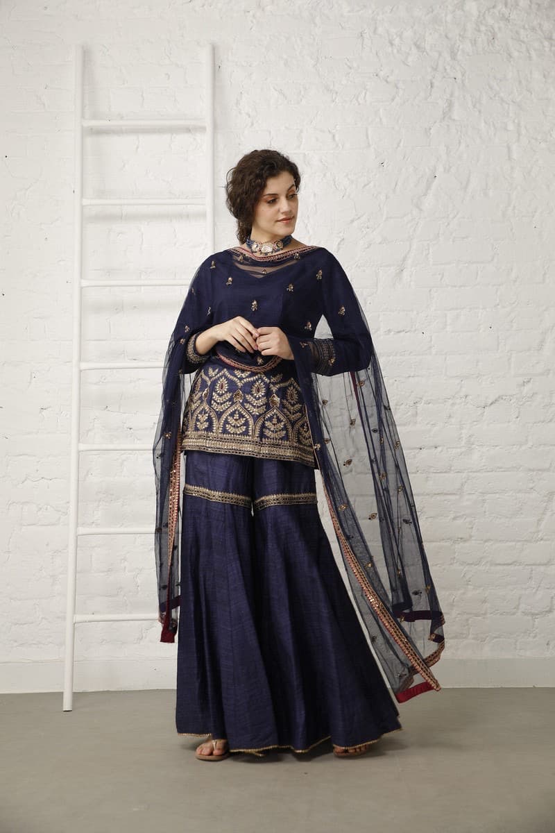 Pataudi Blue Silk Sharara Set