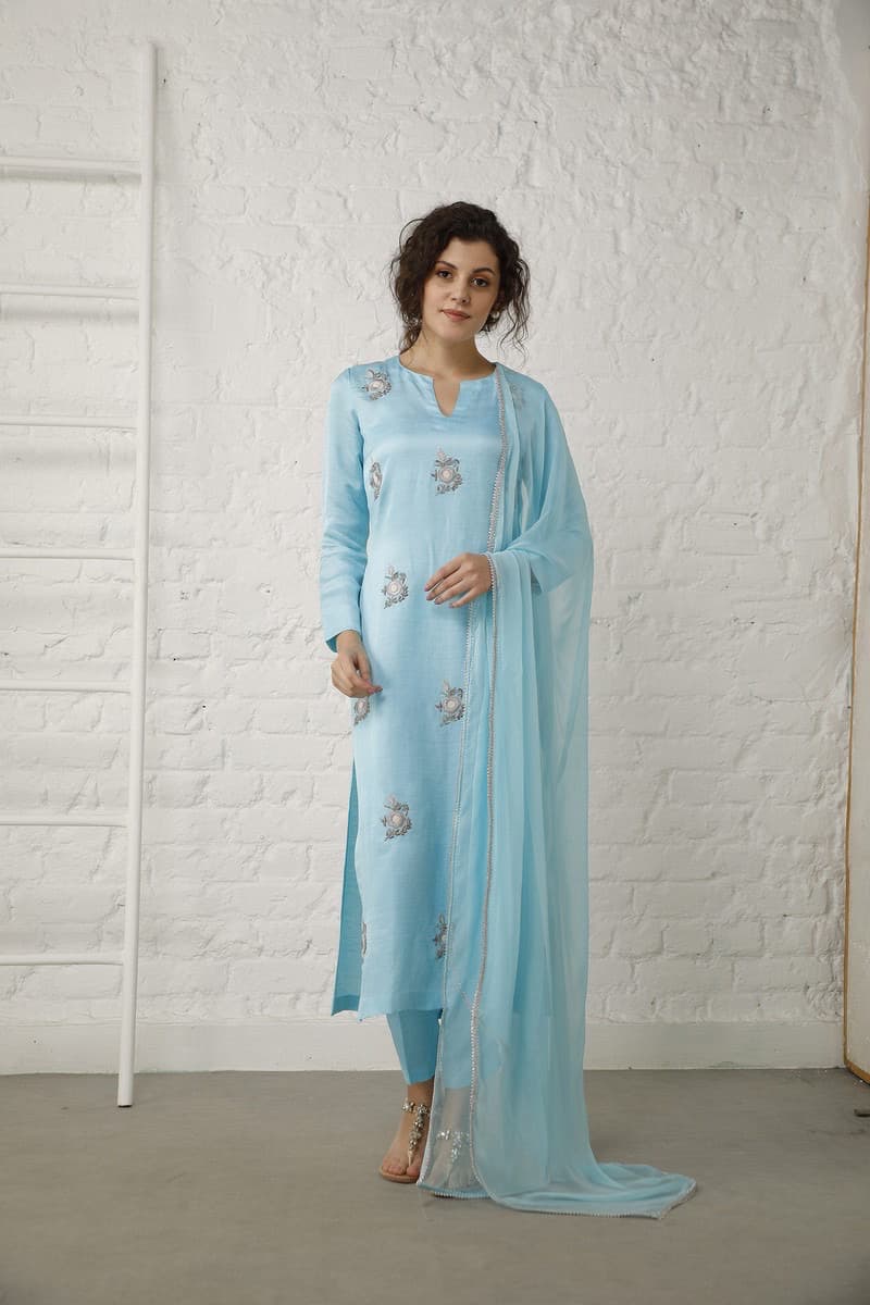 Vintage Blue Silk Suit Set