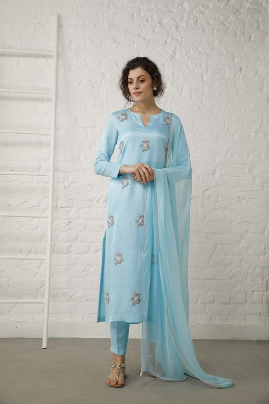 Vintage Blue Silk Suit Set