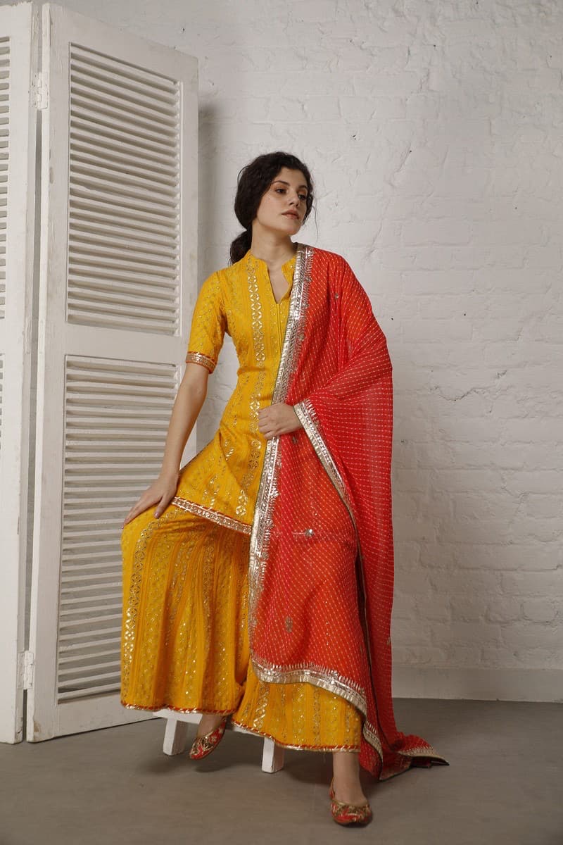 Hot Pink and Yellow Sharara Set