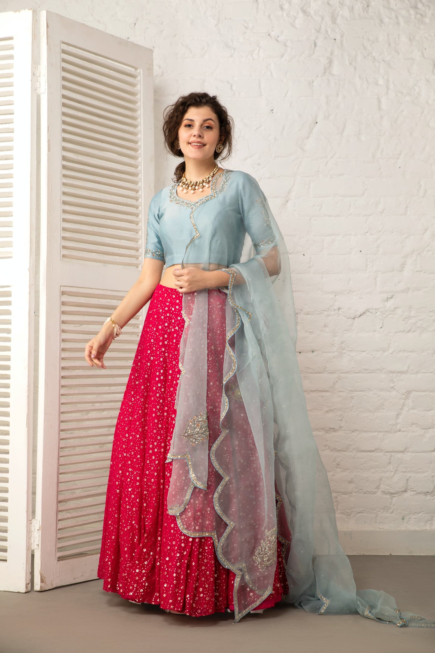 Blue and Pink Lehenga Set