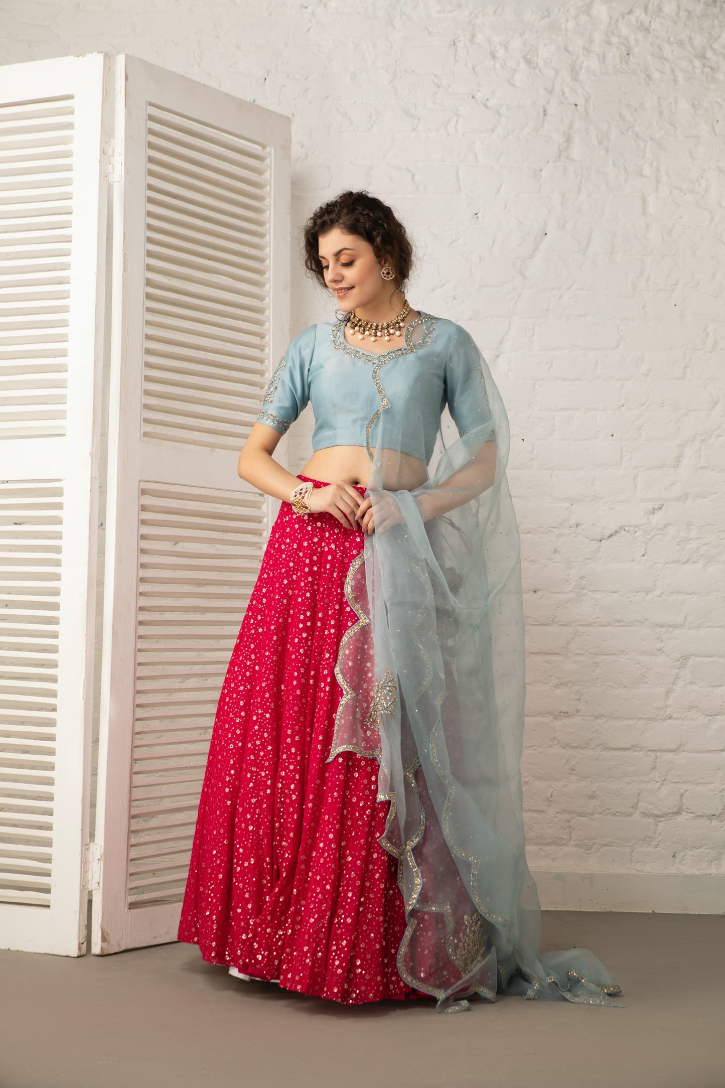 Blue and Pink Lehenga Set