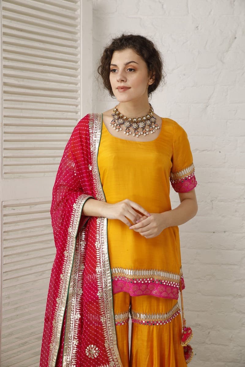 Hot Pink and Yellow Sharara Set