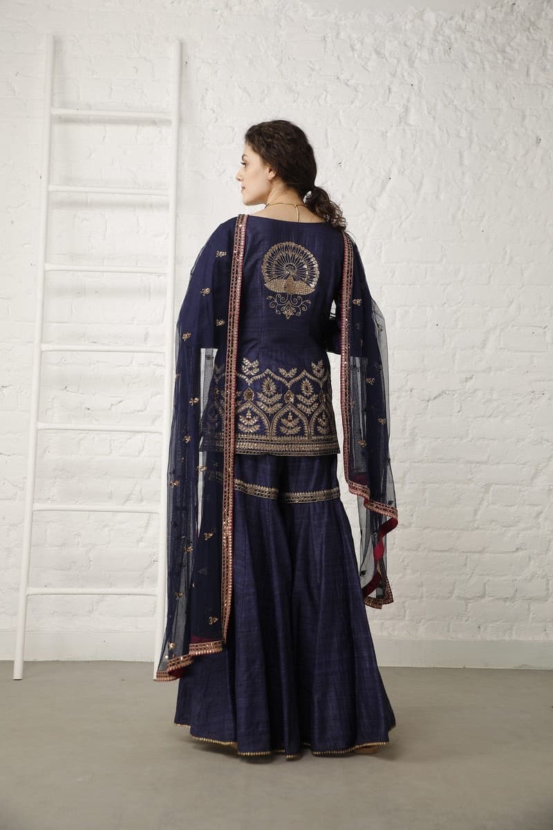 Pataudi Blue Silk Sharara Set