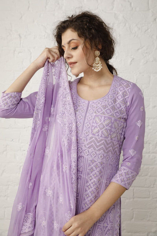 Vintage Lilac Chickenkari Suit Set