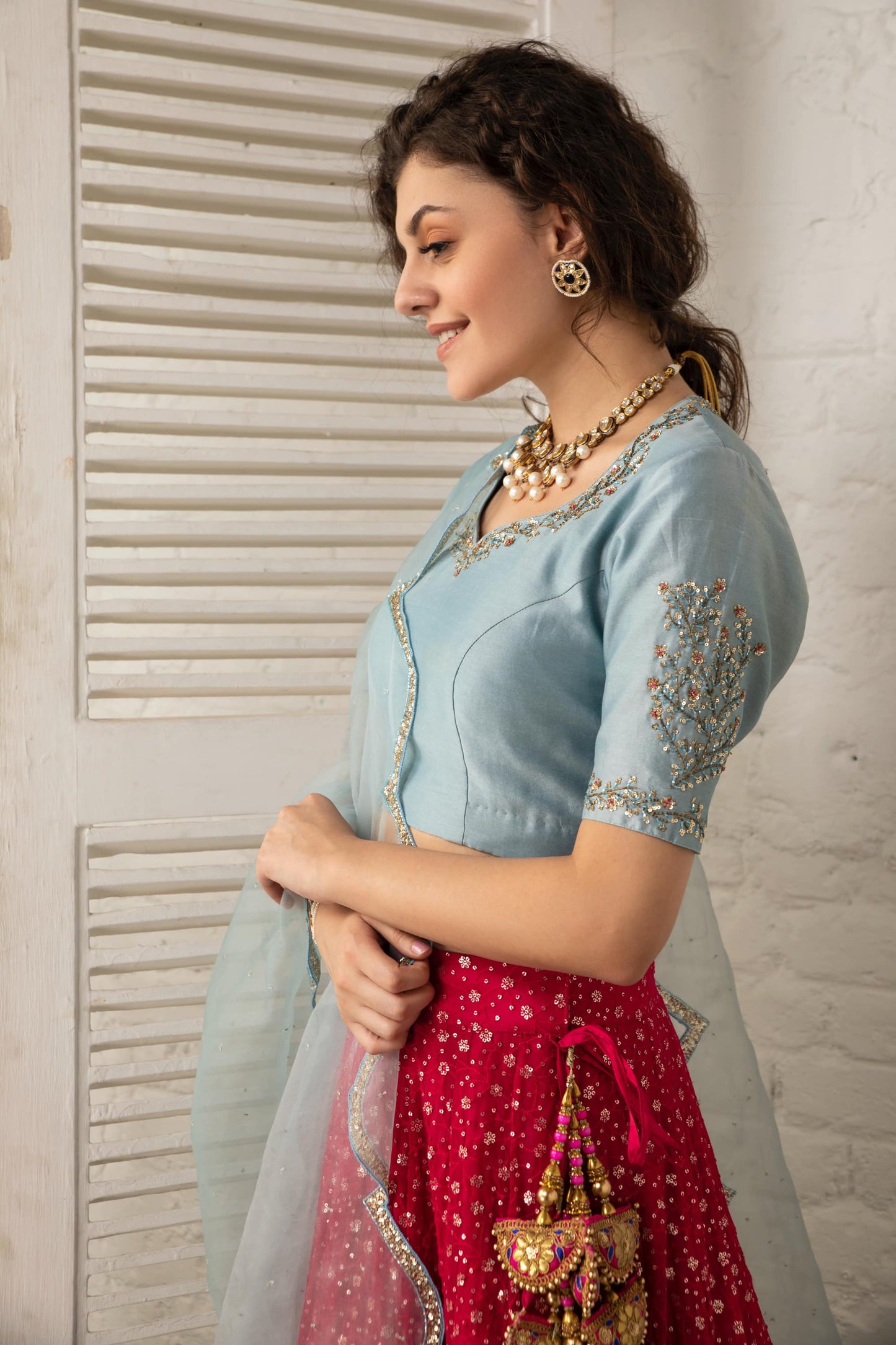 Blue and Pink Lehenga Set