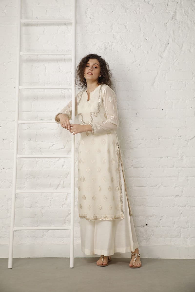 Chanderi Ivory and Gold Suit Set