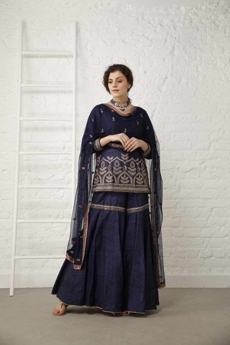 Pataudi Blue Silk Sharara Set