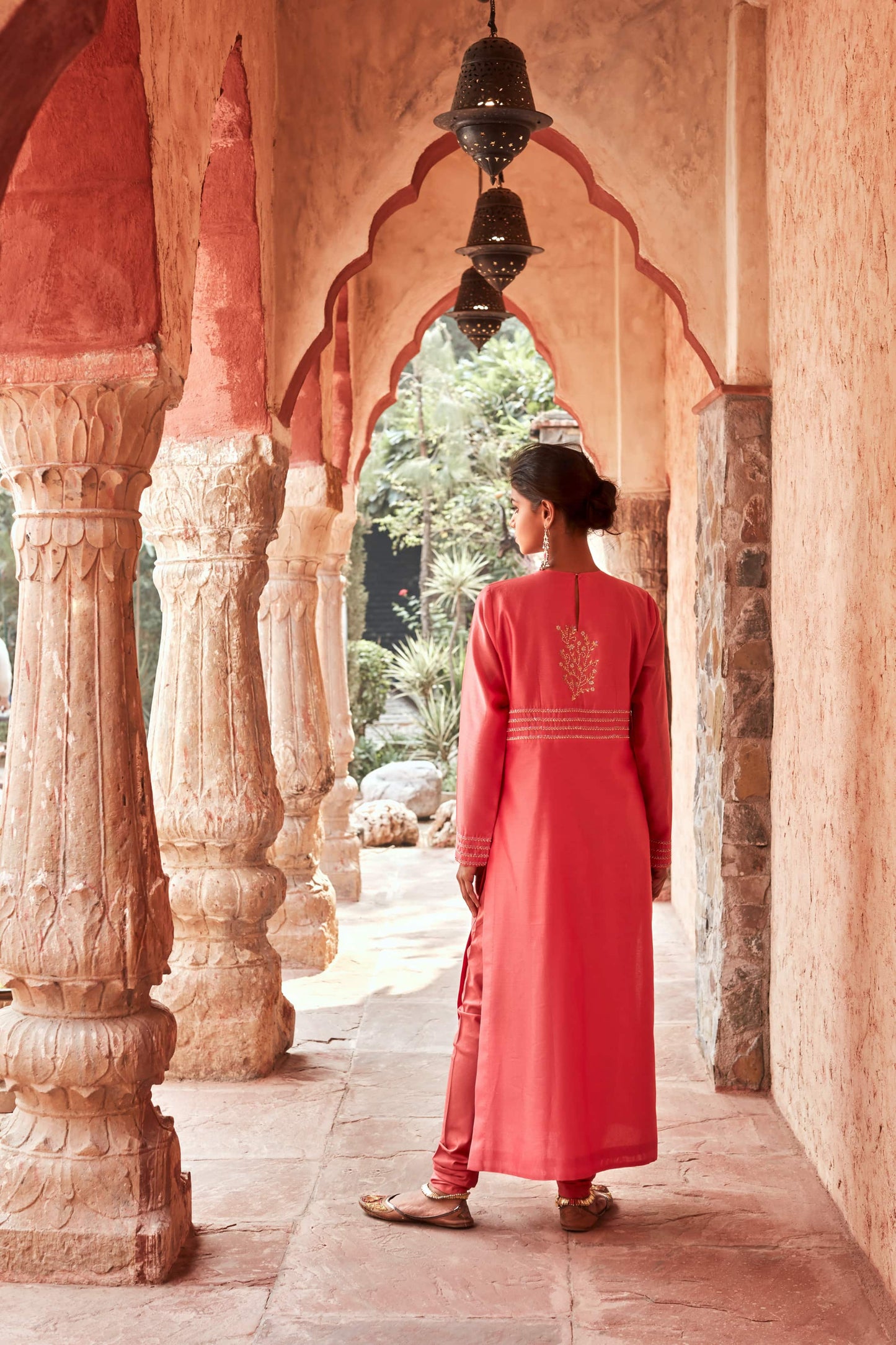 Coral Peach Angrakha with Chudidaar