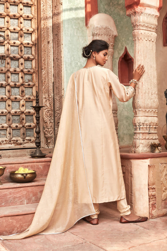 Beige Chanderisilk Suit Set