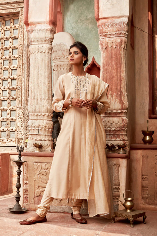 Beige Chanderisilk Suit Set
