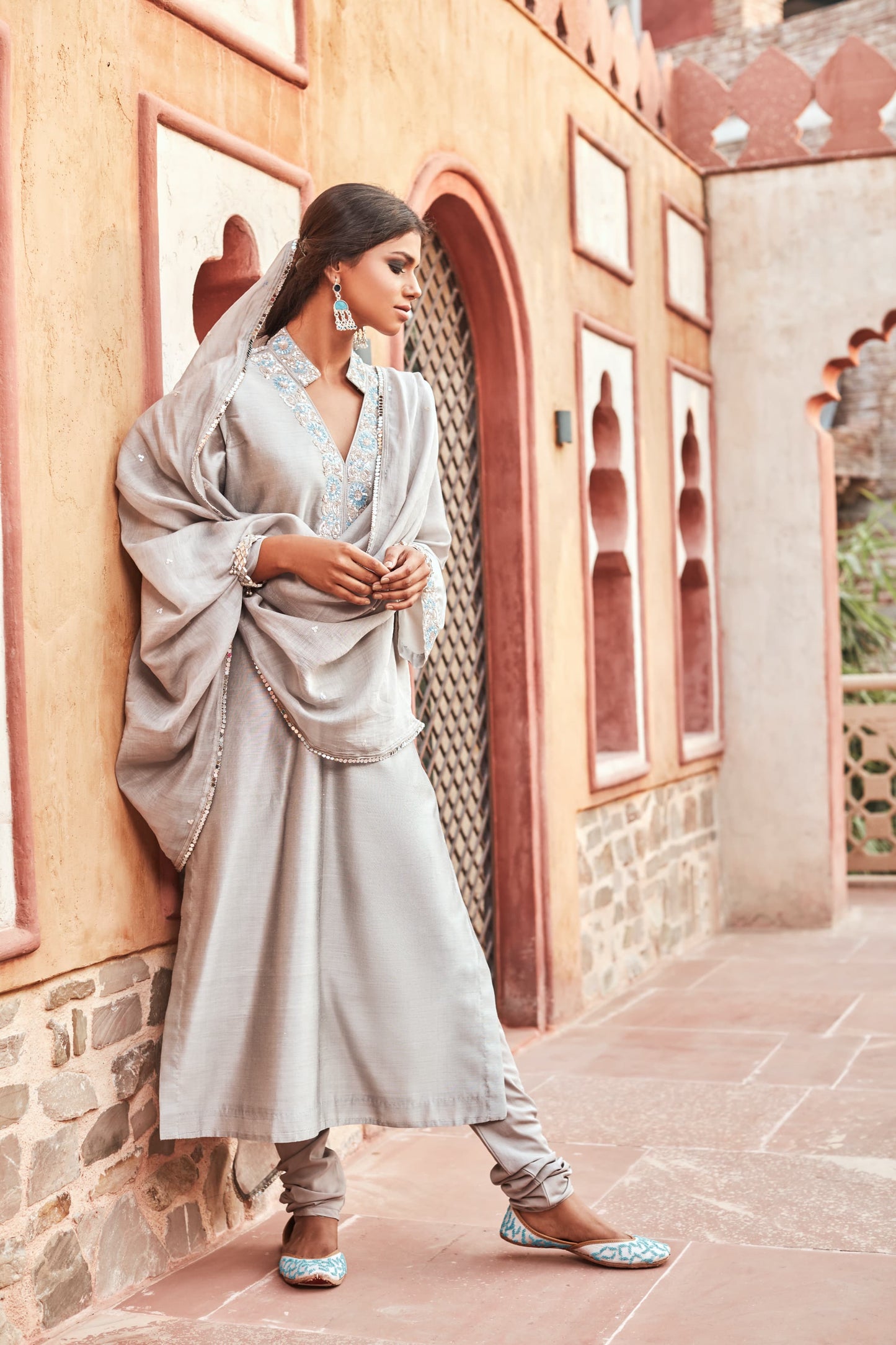 Light Grey Chanderisilk Suit Set