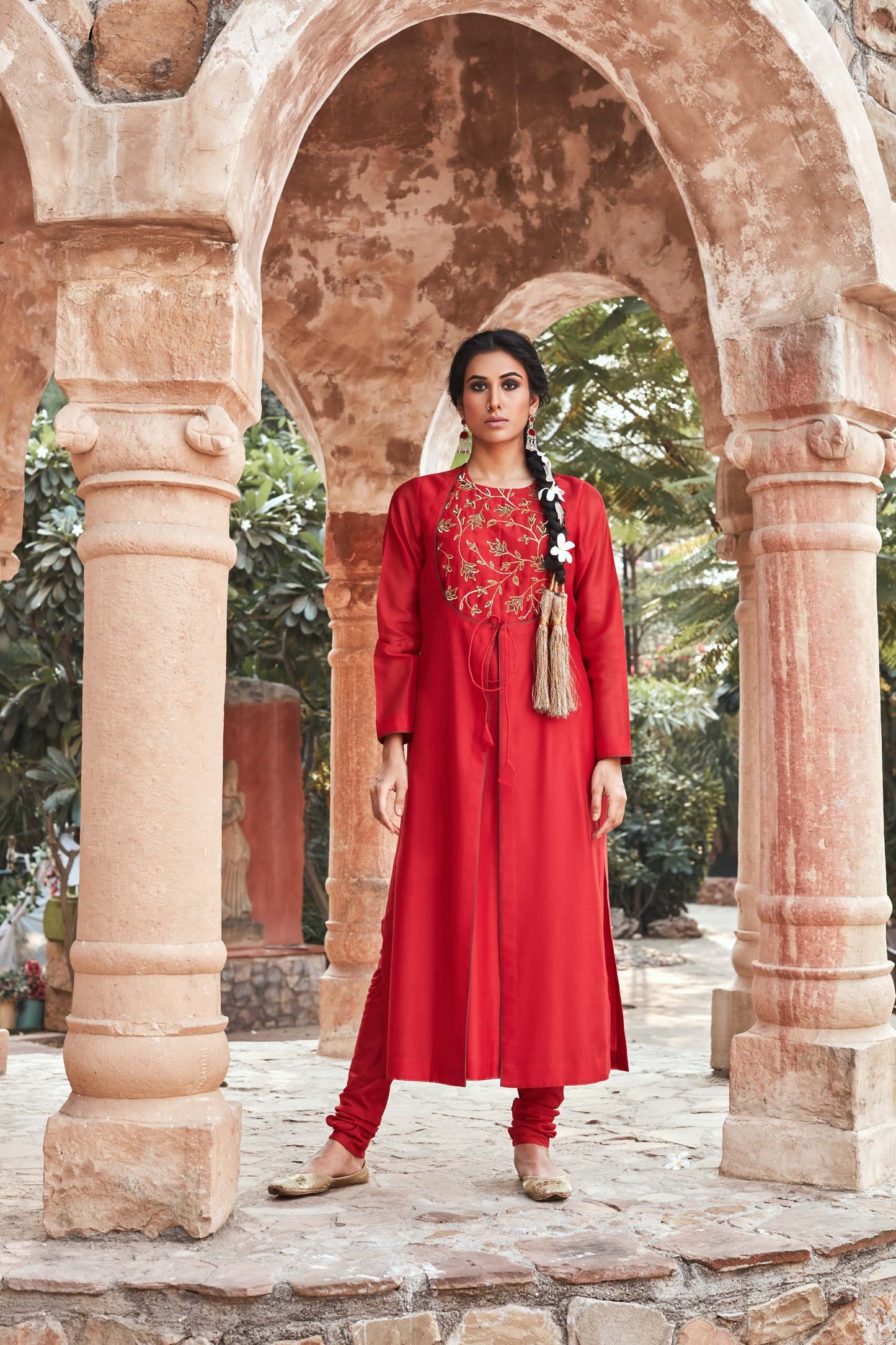 Red Chanderisilk Angrakha with Chudidaar