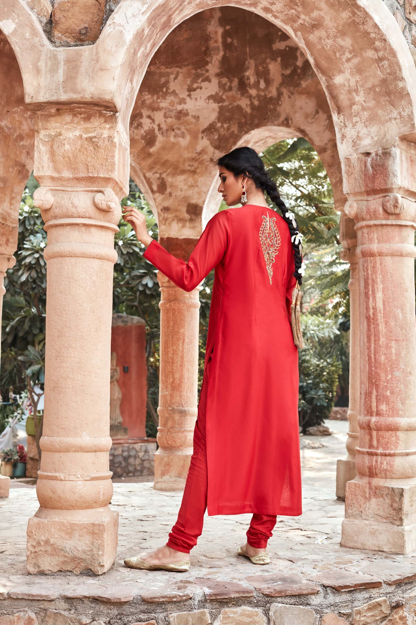 Red Chanderisilk Angrakha with Chudidaar