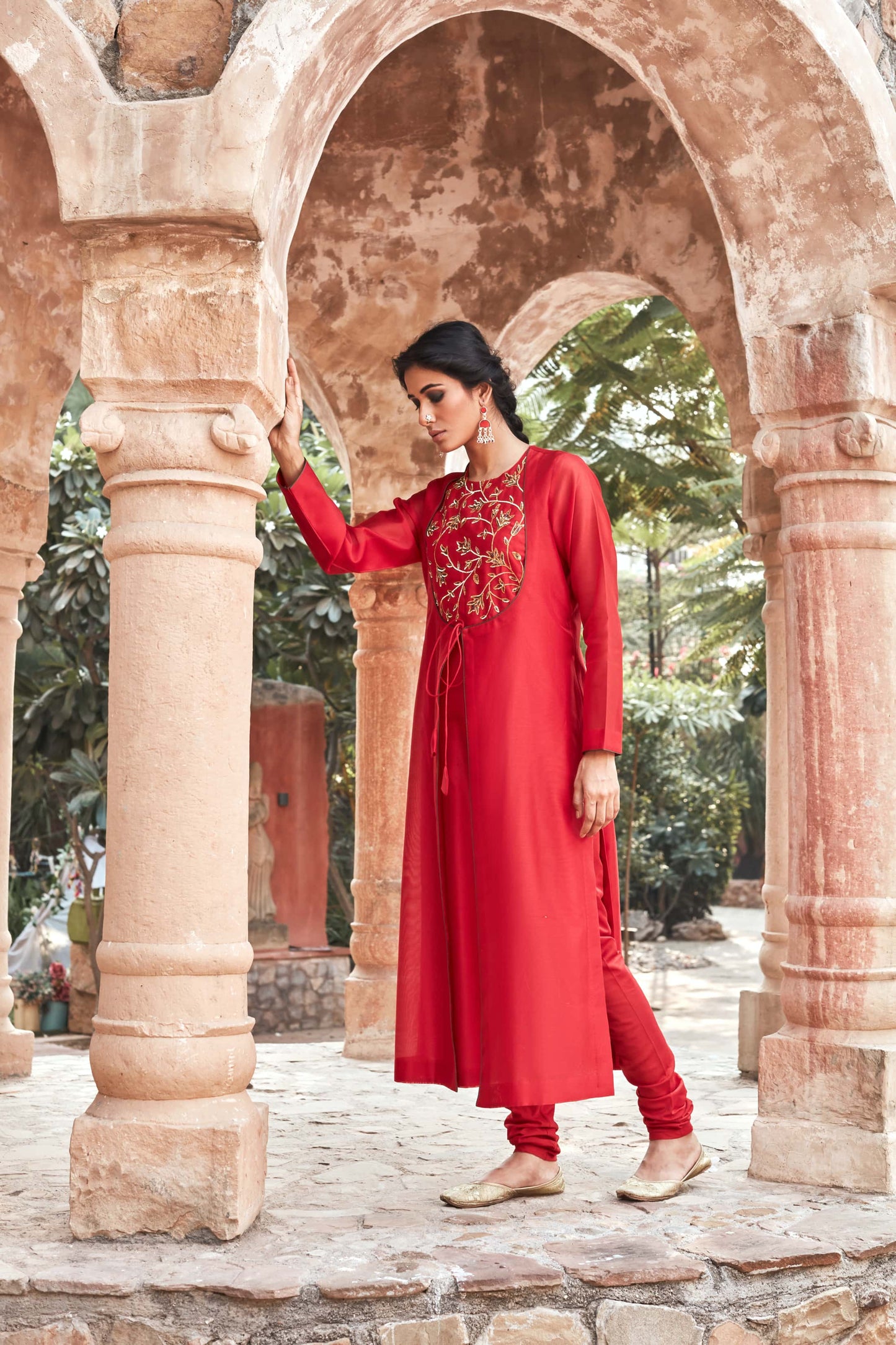 Red Chanderisilk Angrakha with Chudidaar