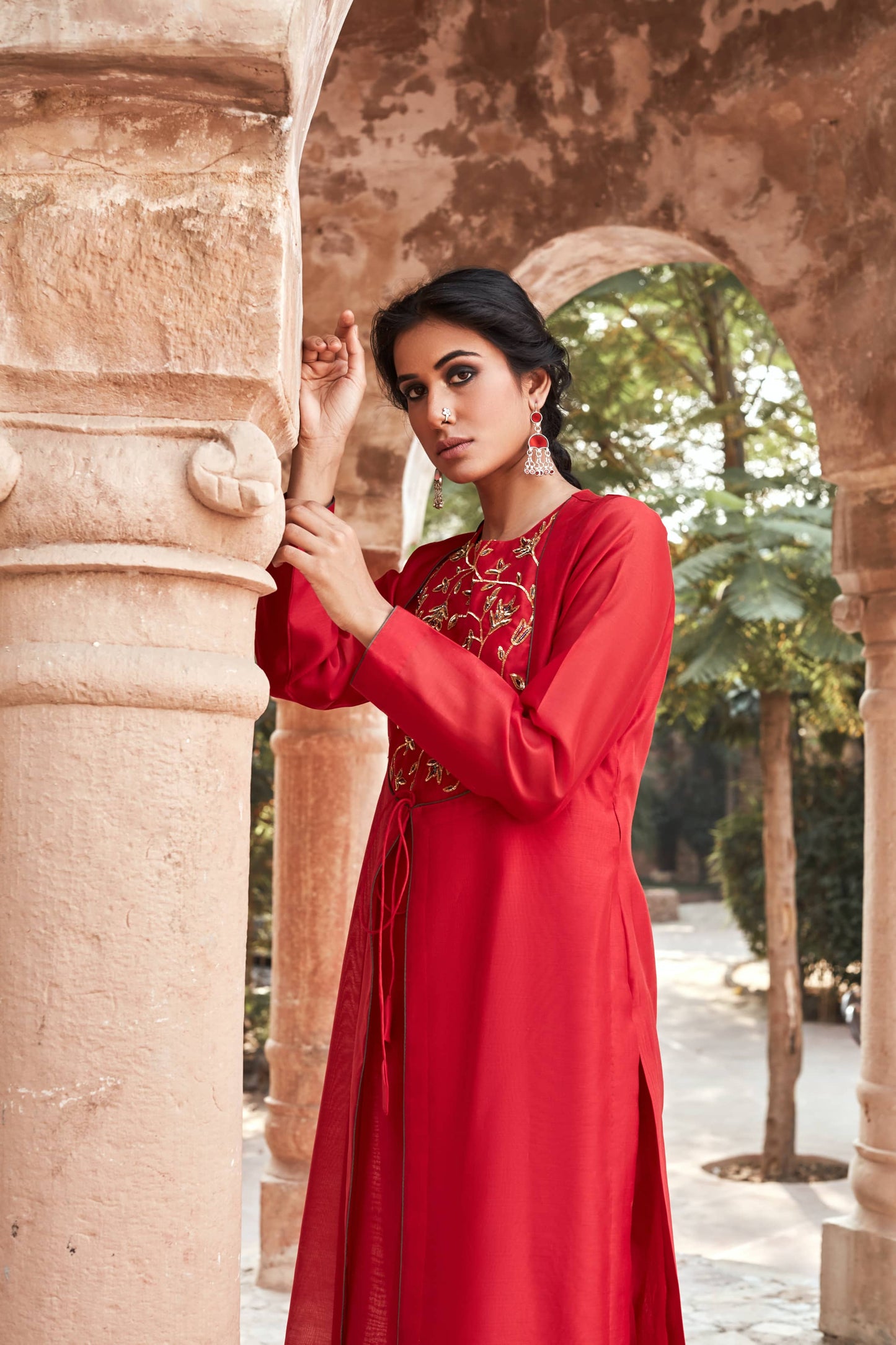 Red Chanderisilk Angrakha with Chudidaar