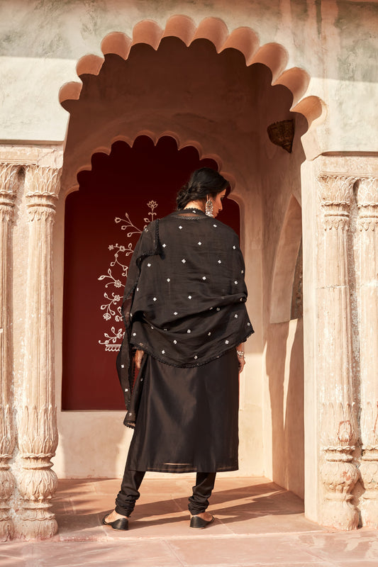 Black Chanderi Silk Suit Set