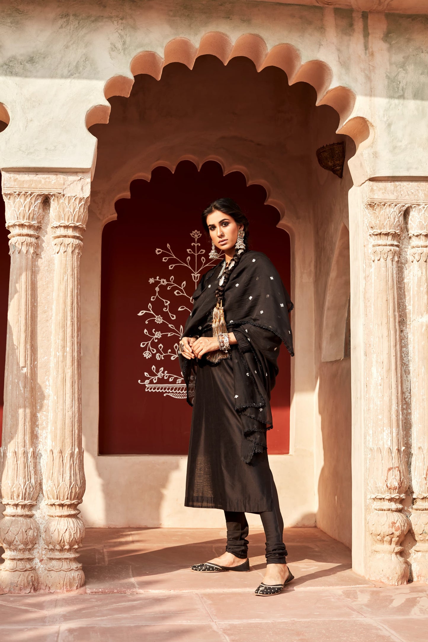Black Chanderi Silk Suit Set