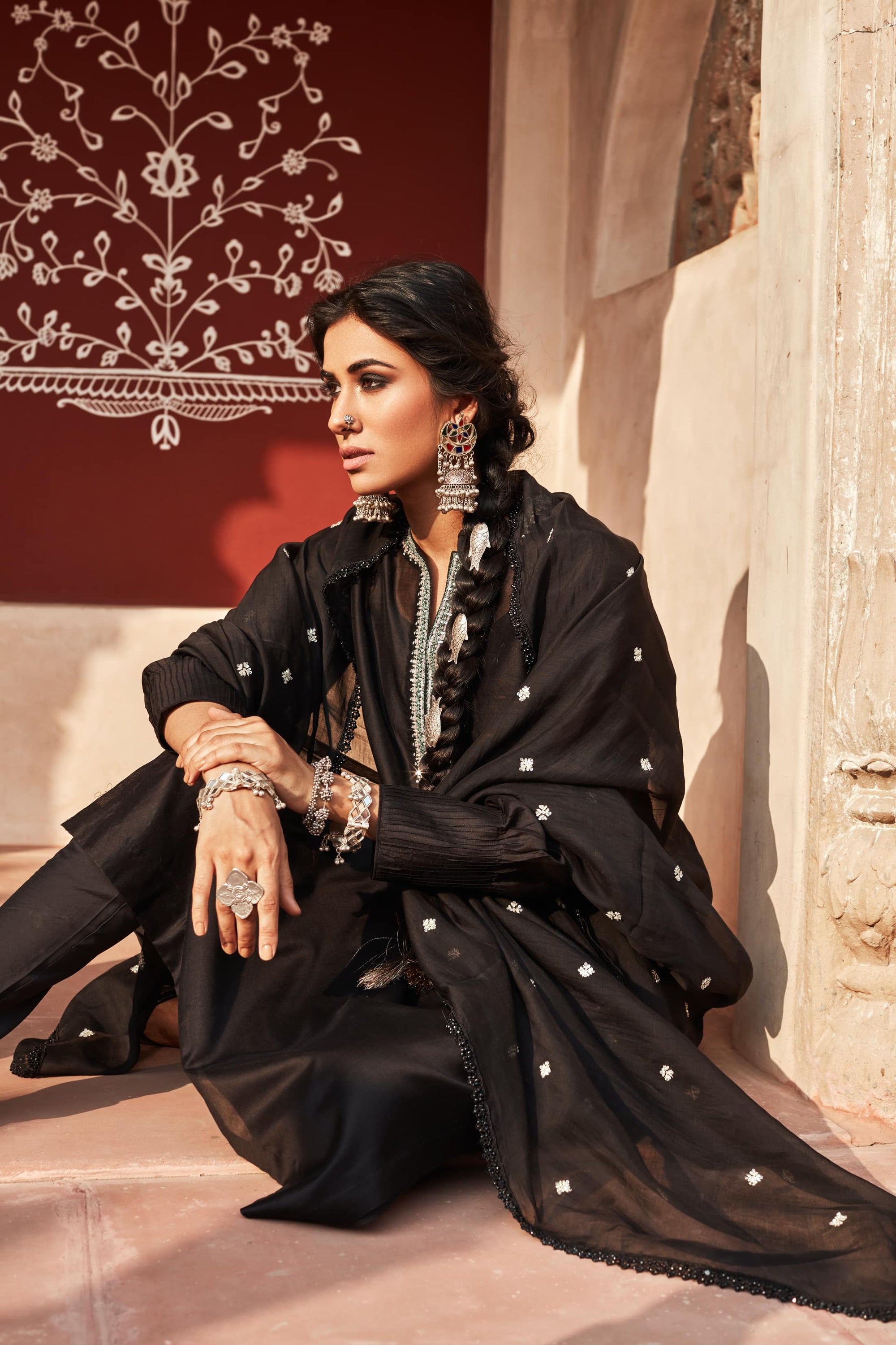 Shop Black Cotton Silk Suit Set with Organza Dupatta - Set of Three | The  Secret Label | Indian bridal outfits, Designer kurti patterns, Designer  dresses indian