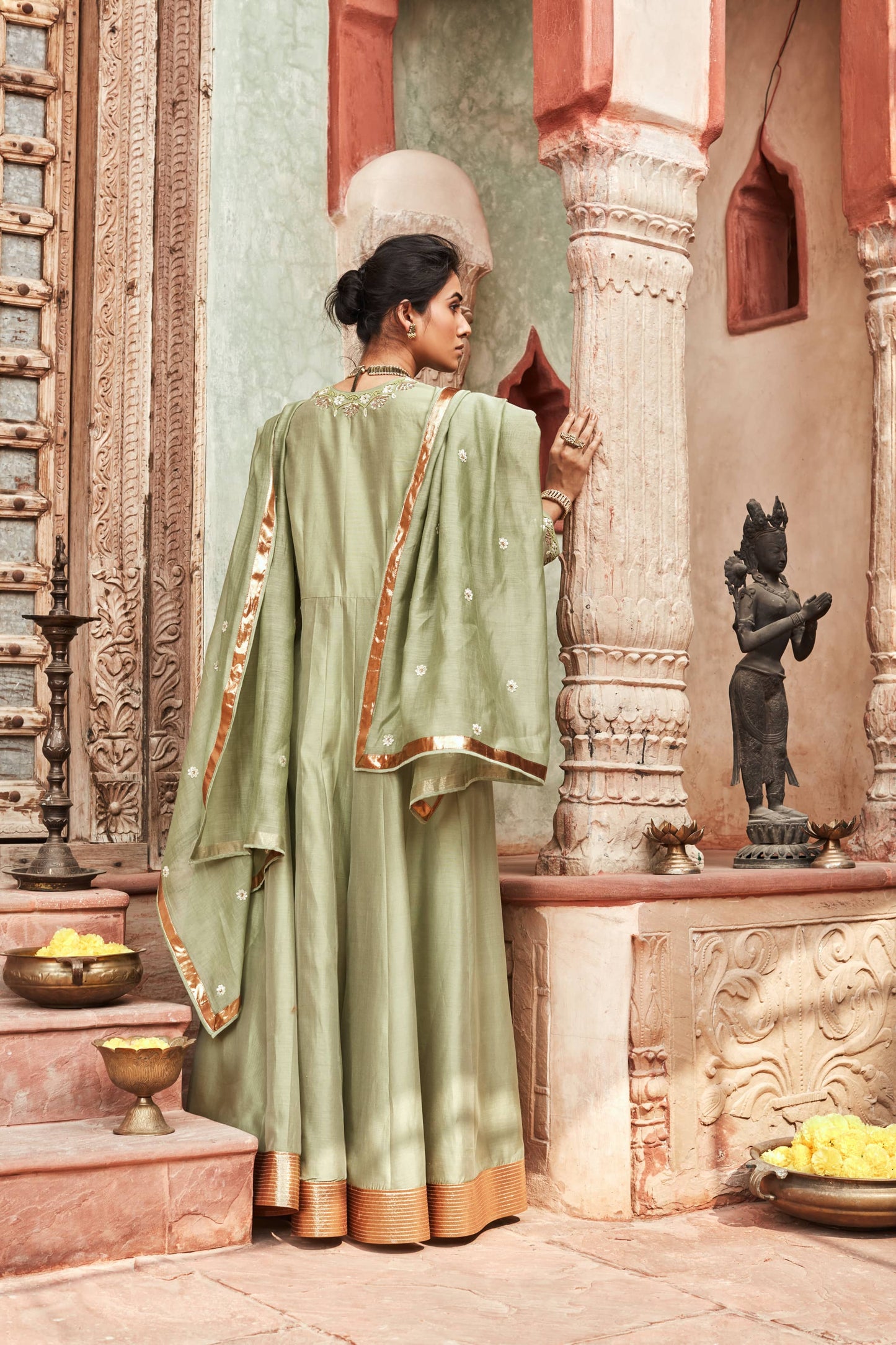 Pista Colour Chanderisilk Anarkali Suit Set