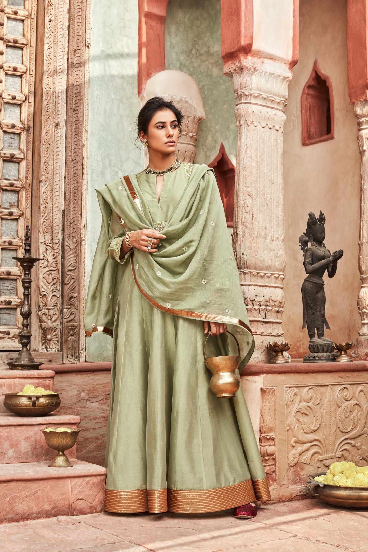 Pista Colour Chanderisilk Anarkali Suit Set