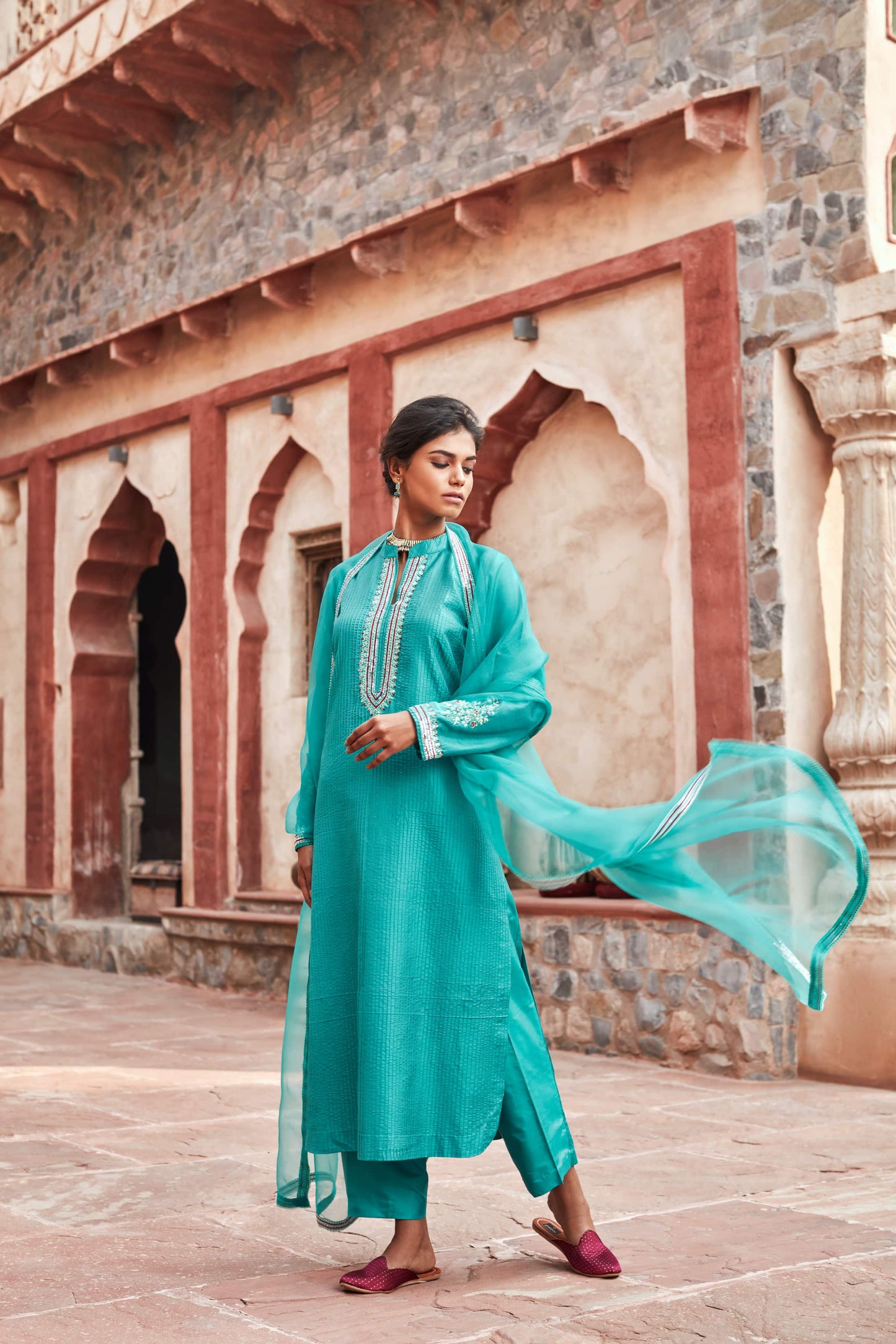 Teal Pure Katan Silk Suit Set