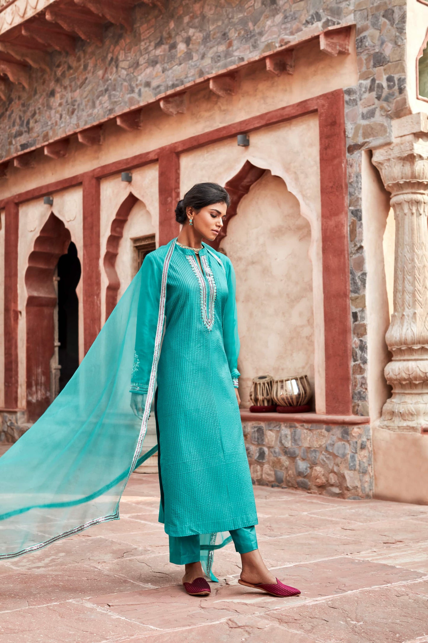 Teal Pure Katan Silk Suit Set