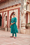 Teal Long Kurta Chanderi Silk Suit Set