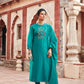 Teal Long Kurta Chanderi Silk Suit Set