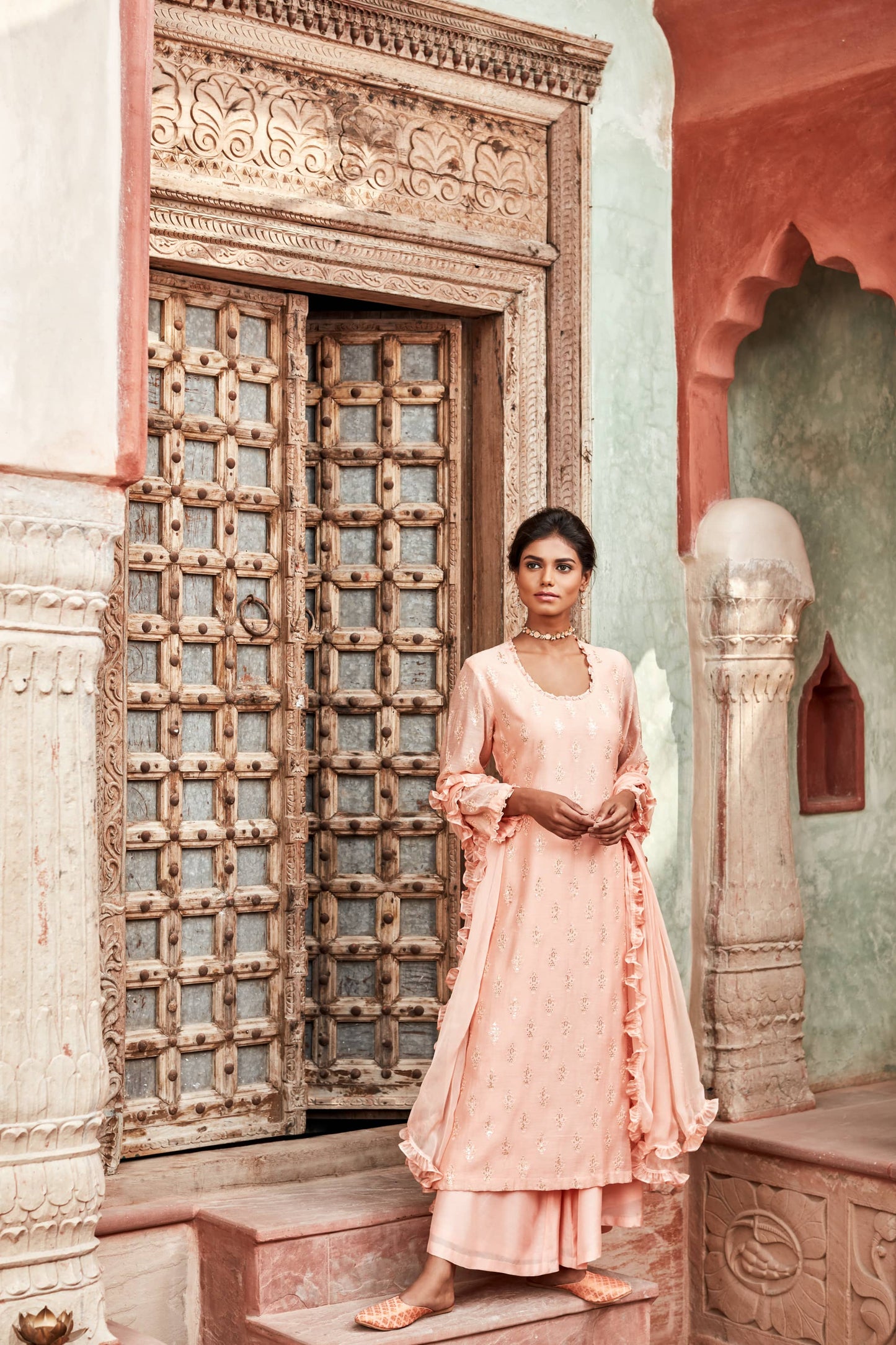 Peach Chanderi Silk Suit Set